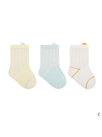 MUNADUNA 3er-Set Baby-Sommersocken mit kleinen Öhrchen in Gelb/Grün