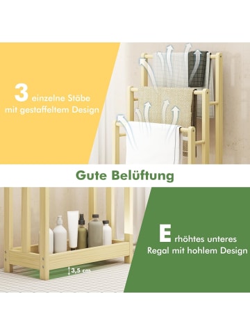 COSTWAY Handtuchständer mit 3 Handtuchstangen in Hellbraun