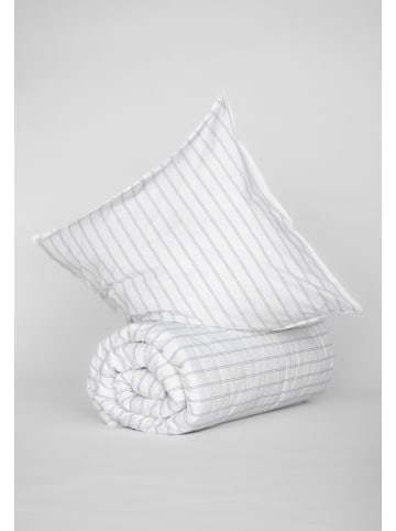 MELA Perkal Bettwäsche Set Style BHANU Stripes in naturweiss / blaue doppel streifen