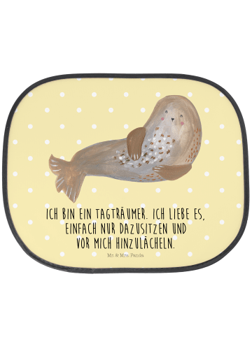Mr. & Mrs. Panda Sonnenschutz Auto Robbe Lachen mit Spruch in Gelb Pastell