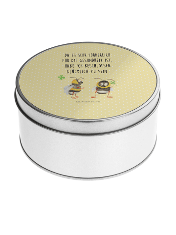 Mr. & Mrs. Panda Blechdose rund Hummeln Kleeblatt mit Spruch in Gelb Pastell