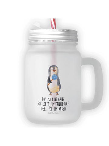 Mr. & Mrs. Panda Glas Pinguin Lolli mit Spruch in Transparent