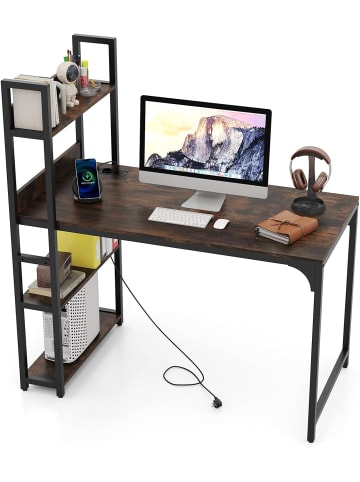 COSTWAY Schreibtisch mit USB/Typ-C 120cm in Hellbraun