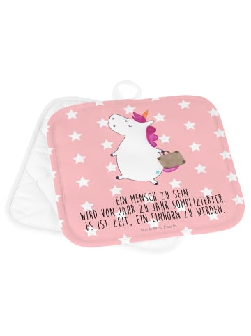 Mr. & Mrs. Panda 2er Set Topflappen  Einhorn Koffer mit Spruch in Rot Pastell