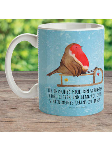 Mr. & Mrs. Panda Plastikbecher Rotkehlchen Schlitten mit Spruch in Eisblau