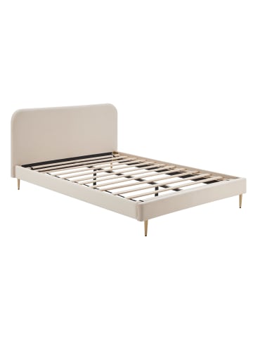 SalesFever Polsterbett 140x200 cm mit goldfarbenen Chrombeinen und Samtbezug in Beige