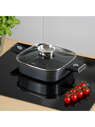 Stoneline SMART Eckpfanne 28x28cm, abnehmbare Griffe, Aroma-Glasdeckel in Anthrazit