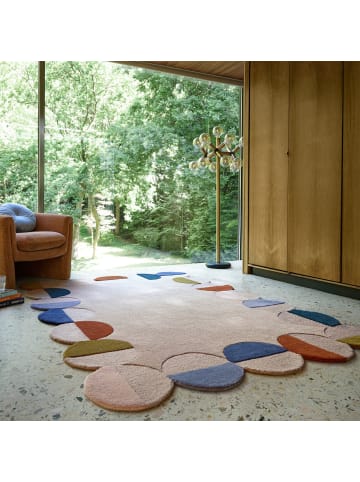 KADIMA DESIGN Wollteppich Kreis Wellenform, Wohnzimmer in Beige-Multicolor