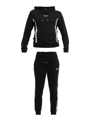 Tom Barron Freizeitanzug Tom Barron Women Regular Fit Line Pattern Sweatshirt Hoddie And Pant Set in black