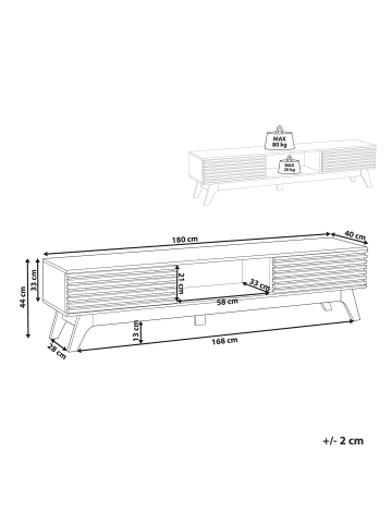 Beliani TV-Möbel TOLEDO  in Braun - (W) 180 x (H) 44 x (L) 40 cm