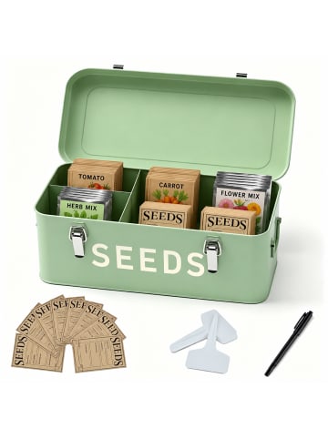 relaxdays Saatgut Aufbewahrungsbox in Salbei - (B)33 x (H)13 x (T)18 cm