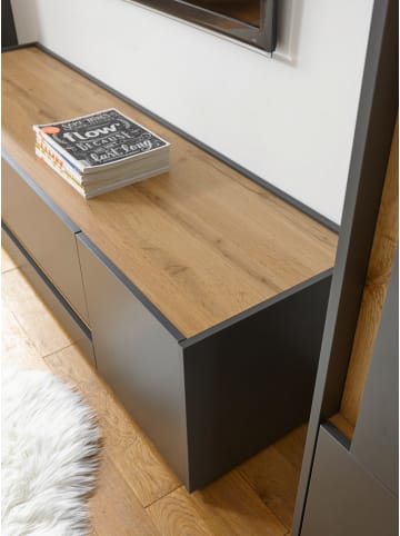 Furn.Design Highboard grau matt, Eiche Wotan 100 cm, Kommode 4-türig