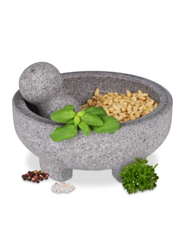 relaxdays Mörser mit Stößel in Grau - (H)9 x Ø 20 cm