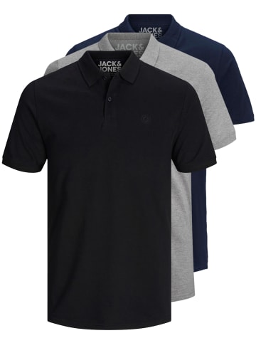 Jack & Jones 3er-Set Poloshirt in Black/Grey/Navy