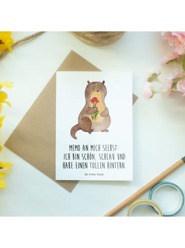 Mr. & Mrs. Panda babykarte Otter Blumenstrauß mit Spruch in Weiß