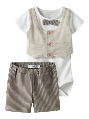 name it Sommer Taufanzug Body mit Weste & Shorts NBMHELMAR in walnut