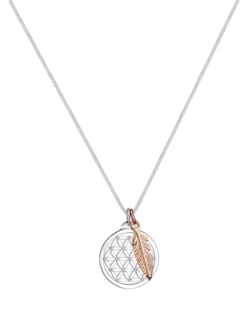 Elli Halskette 925 Rosegold Feder, Bi Color_Tri Color, Lebensblume in Rosegold