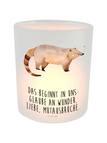 Mr. & Mrs. Panda Windlicht Nasenbär mit Spruch in Transparent