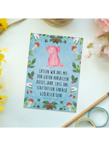Mr. & Mrs. Panda Postkarte Axolotl Glücklich mit Spruch in Eisblau