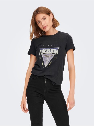 ONLY Bedrucktes T-Shirt Kurzarm Top mit Printed Schrift ONLLUCY in Schwarz