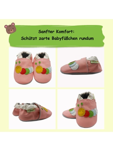 Yalion Leder-Krabbelschuhe "Raupe" in Rosa