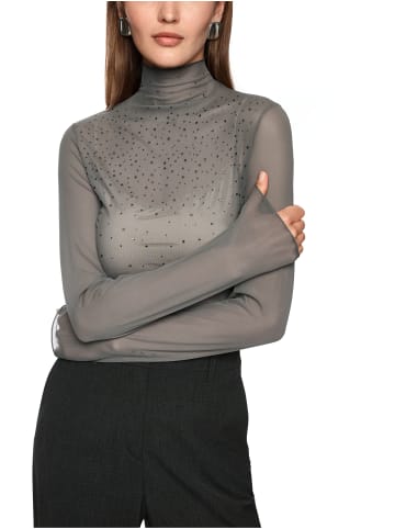 MARC CAIN COLLECTIONS Mesh-Longsleeve mit Hotfixsteinchen in Soft Charcoal