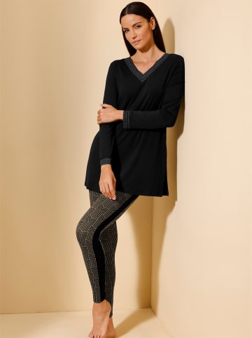 creation L Schlafanzug in schwarz-camel-bedruckt