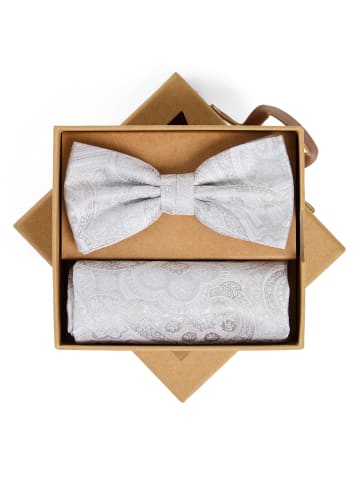 Finshley & Harding London Fliege und Einstecktuch in beige silber - 0001