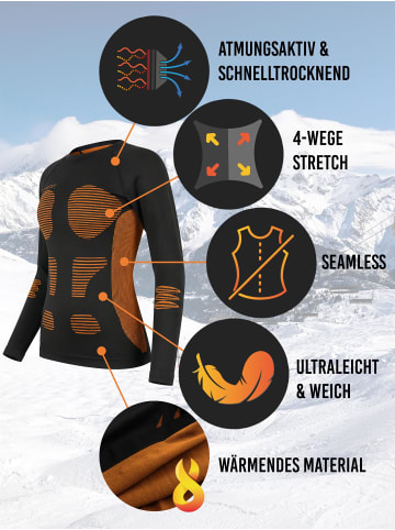 normani 2 x Thermooberteil Langarm Shirt Skiunterwäsche für Damen in Orange