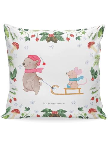Mr. & Mrs. Panda Deko Kissen Bär und Maus Schlitten ohne Spruch in Weiß