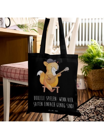 Mr. & Mrs. Panda Jutebeutel Ukulele Freude mit Spruch in Schwarz