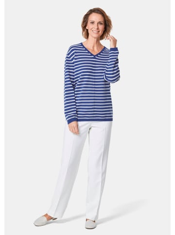 GOLDNER Basicpullover mit V-Ausschnitt in dunkelblau / weiß / geringelt