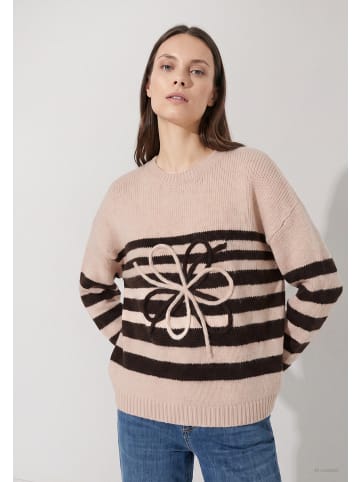 More & More gestreifter Pullover, Applikation in brown/powder cream