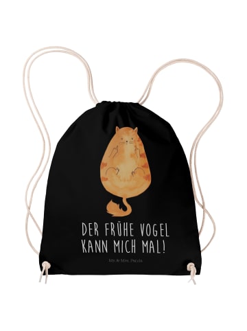 Mr. & Mrs. Panda Baumwolltasche Katze Frühaufsteher mit Spruch in Schwarz