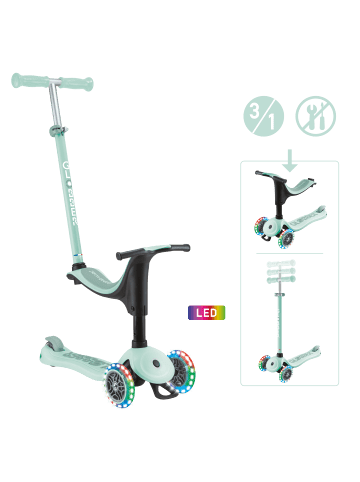 GLOBBER 3in1 Aufsitzrad, Laufrad, Scooter GO-UP SPORTY LIGHTS in mint