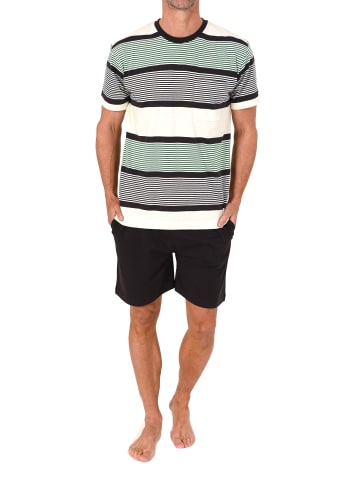 NORMANN Kurzarm Schlafanzug Pyjama Shorty Streifen in grün
