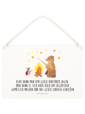 Mr. & Mrs. Panda Türschild Bär & Marienkäfer Lagerfeuer mit Spruch in Weiß