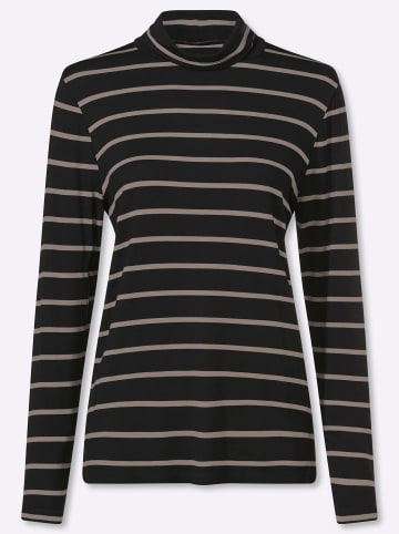 Sieh an! Rollkragen-Shirt in schwarz-sesam-geringelt