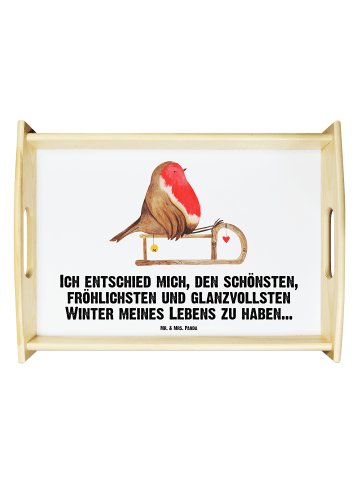 Mr. & Mrs. Panda Serviertablett Rotkehlchen Schlitten mit Spruch in Weiß