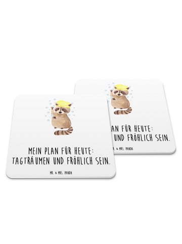 Mr. & Mrs. Panda Glasuntersetzer Waschbär mit Spruch in Weiß