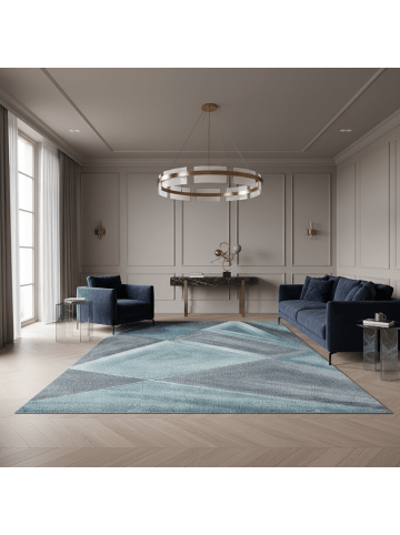 KADIMA DESIGN Teppich Kurzflor Waschbar Geometrisch ANDALO Strapazierfähig OEKO-TEX in Blau
