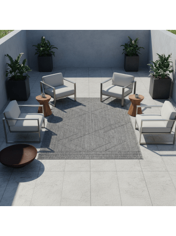 KADIMA DESIGN Teppich Outdoor Waschbar Boho IMST Strapazierfähig OEKO-TEX Balkon in Grau