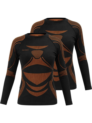normani 2 x Thermooberteil Langarm Shirt Skiunterwäsche für Damen in Schwarz/Orange