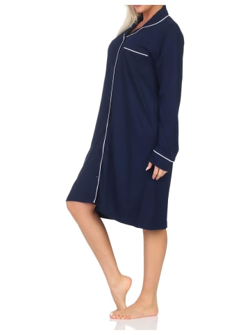 NORMANN Langarm Nachthemd durchknöpfbar Punkte Optik - 87504 in marine