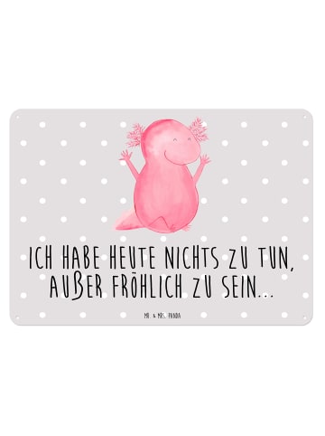 Mr. & Mrs. Panda Blechschild Axolotl Hurra mit Spruch in Grau Pastell