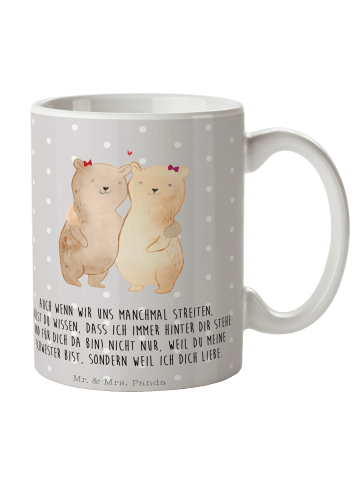 Mr. & Mrs. Panda Tasse Bären Schwestern mit Spruch in Grau Pastell