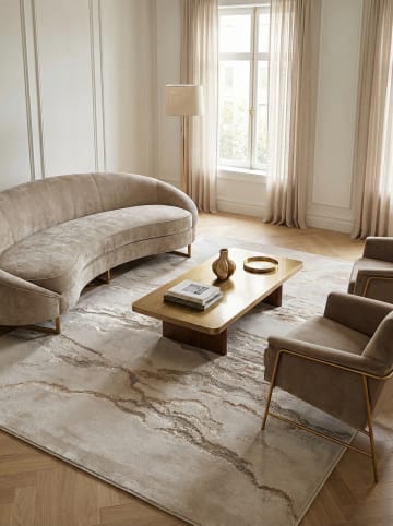 KADIMA DESIGN Teppich Velours-Metallic Marmoroptik, Bronze/Gold/Champagner, Warmtöne, Glanz