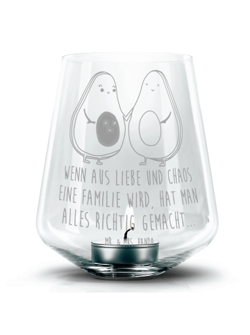Mr. & Mrs. Panda Gravur Windlicht Avocado Pärchen mit Spruch in Transparent