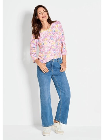 GOLDNER Kurzgröße:  Viskoseshirt im Alloverdruck, Rundhals in gelb / gemustert