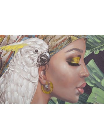 Mauro Ferretti Mehrfarbiges Leinwandgemälde einer Frau mit Applikationen, 90 x 3 x 120 cm